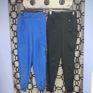 TWO Cuddle Duds Climate Right XS Blue and Black Scrubs Jogger Pants